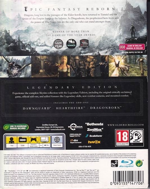 The Elder Scrolls V Skyrim Legendary Edition - PS3  (Used) (eng)